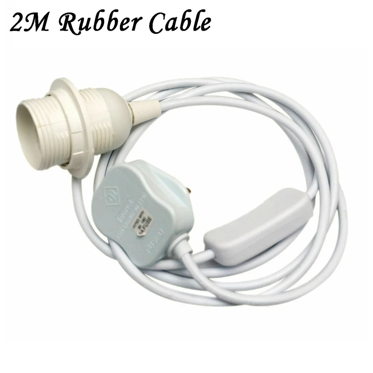 Black and white 2m E27 plug in light bulb kit with inline switch and 3-pin UK plug for desk or table lamps