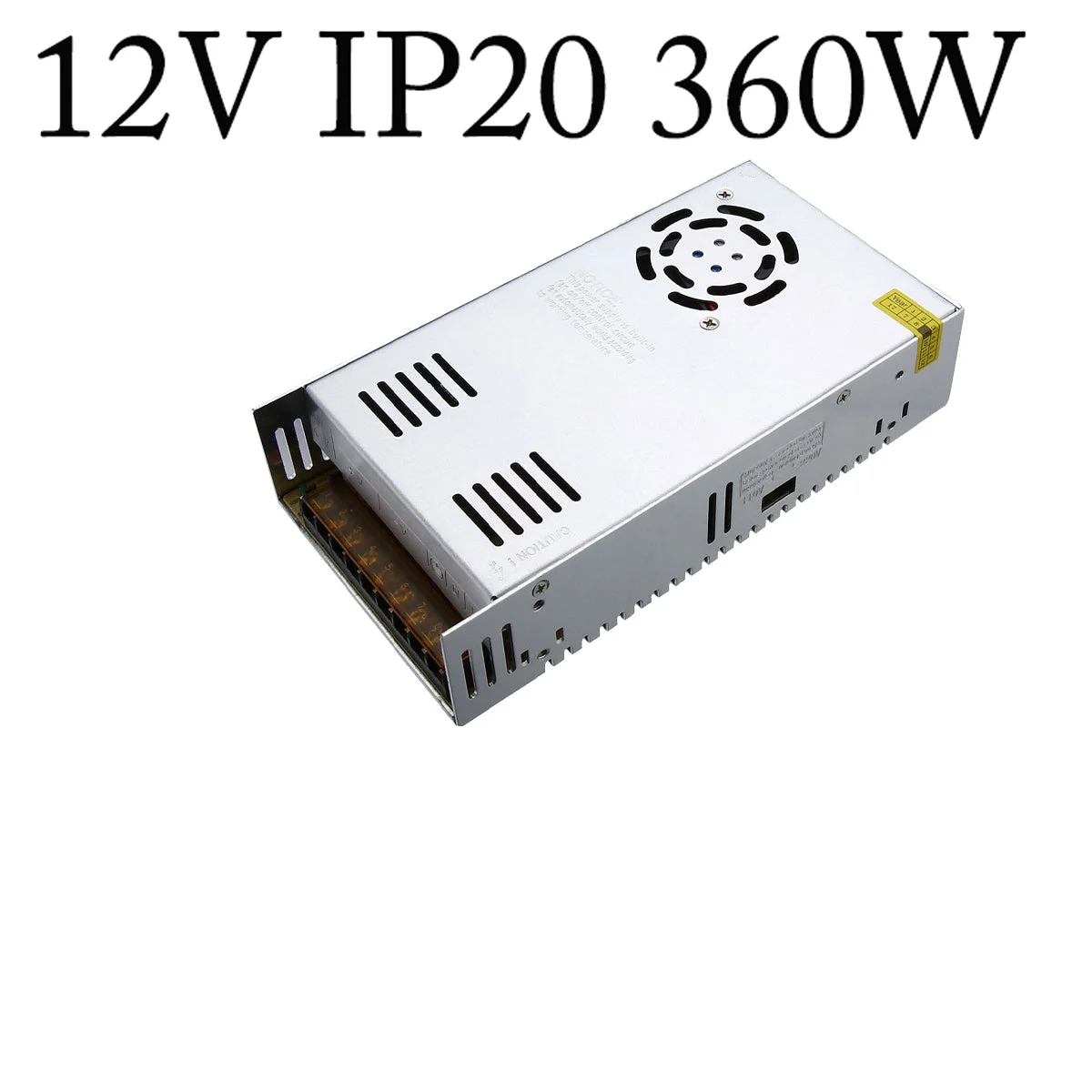 Aluminium alloy LED strip power supply with honeycomb vents and cooling fan for stable 12V DC output