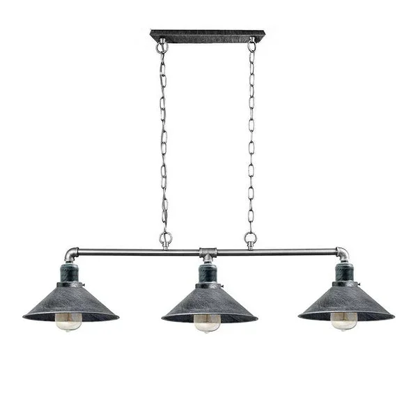 Steampunk ceiling light – black metal pipe with three scone cup lamp holders, Edison bulbs, vintage industrial style