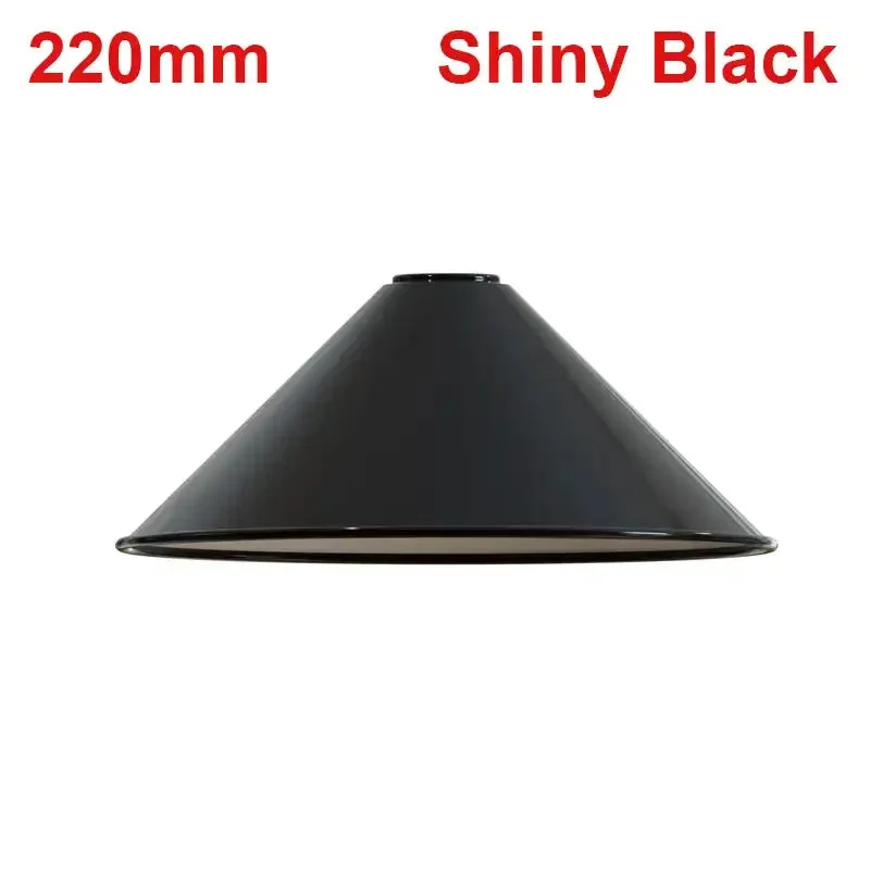 Vintage pendant lamp shade in shiny black metal with a 22cm cone shape, designed for easy fit and indoor use