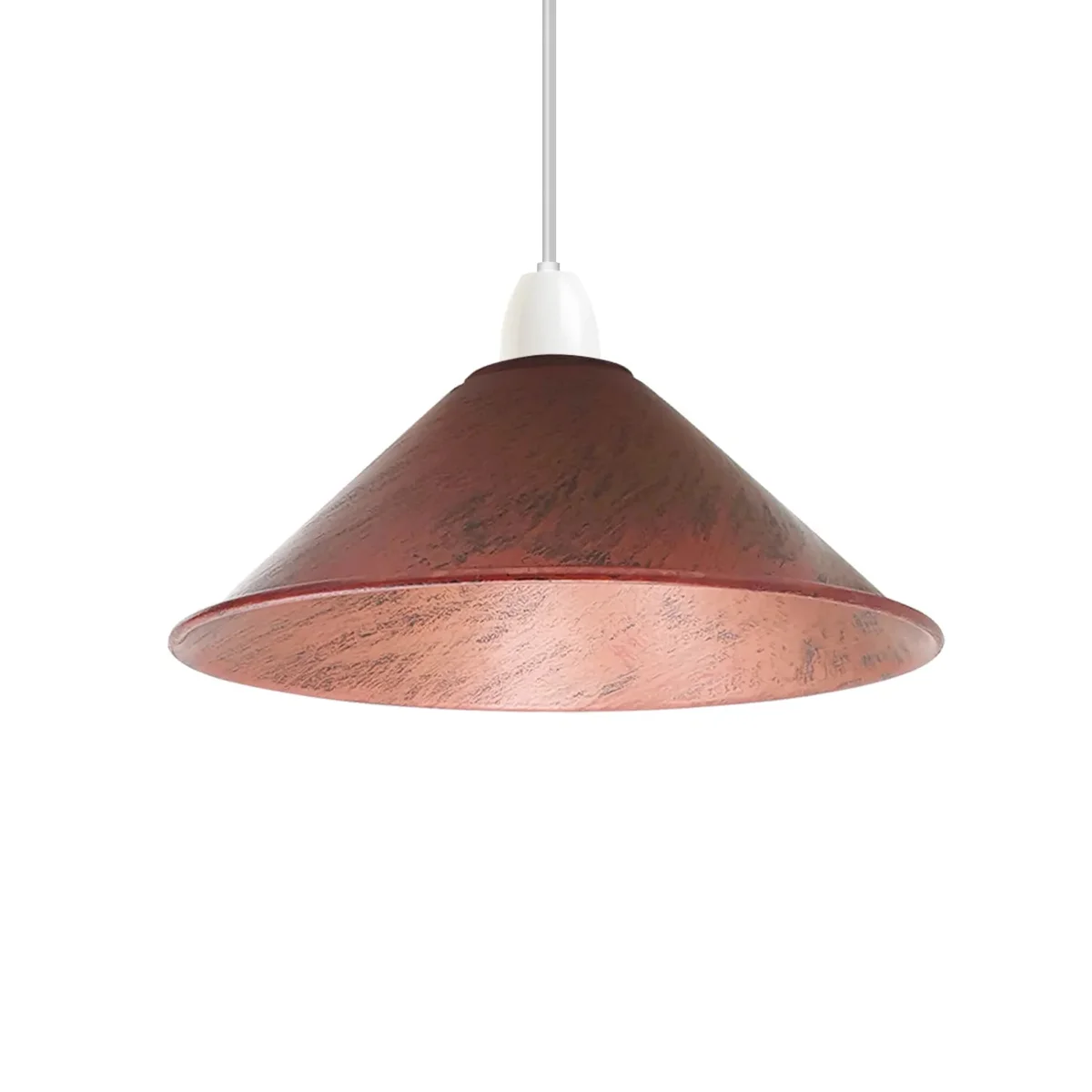 Rustic red metal cone ceiling shade with easy-fit design, 22cm diameter, vintage industrial style pendant lamp shade