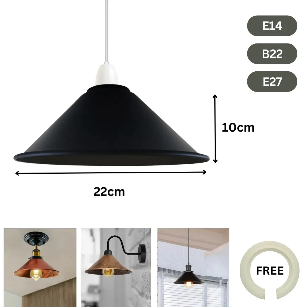 Retro 22cm metal cone E27 bulb lamp shade in brushed brass finish, easy fit with included reducer plate for B22 bulbs