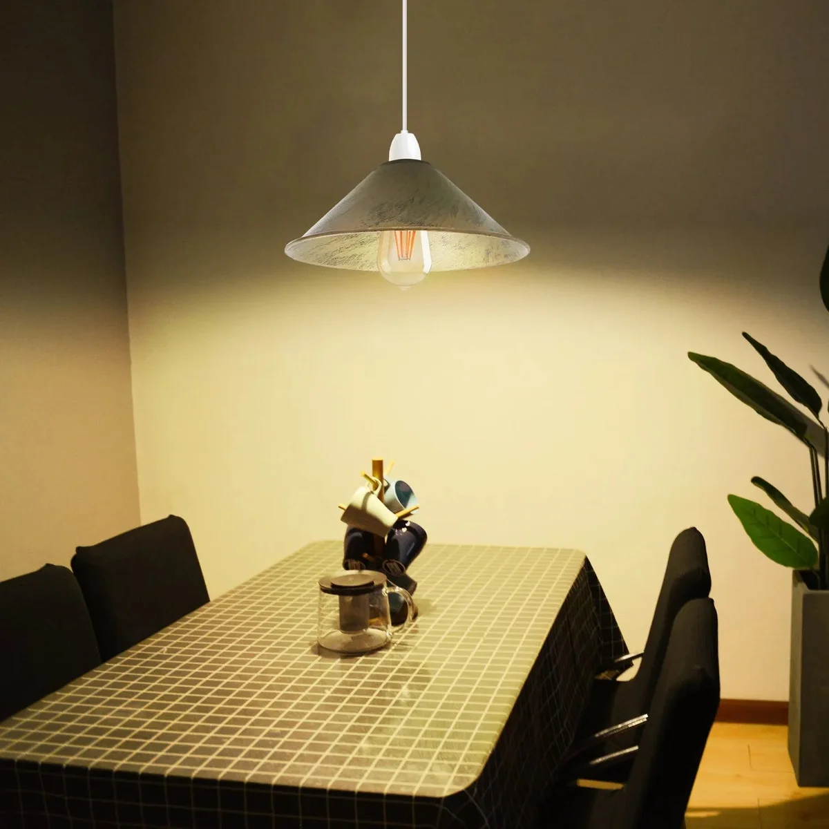 Retro metal ceiling light shade in rustic red cone shape, easy fit with included reducer plate, 22cm diameter and 10cm height