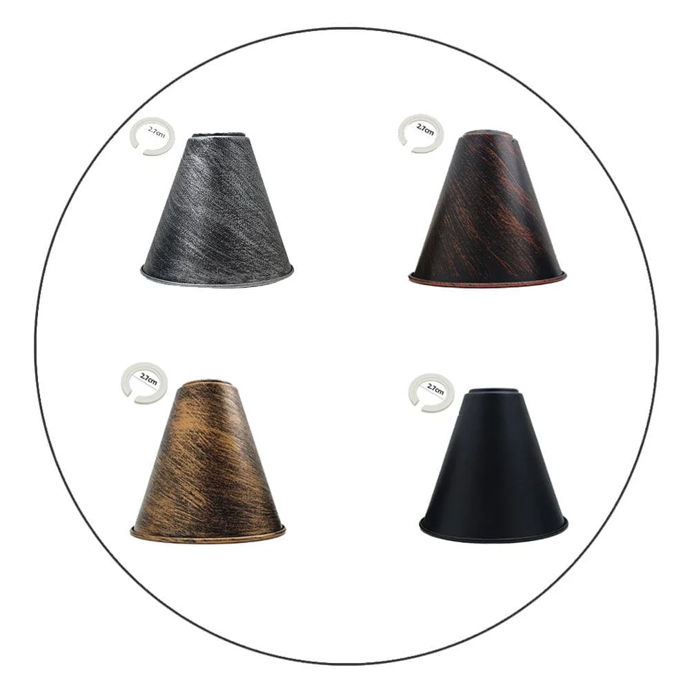 Black industrial ceiling lamp shade with metal construction and concrete effect finish hanging from ceiling