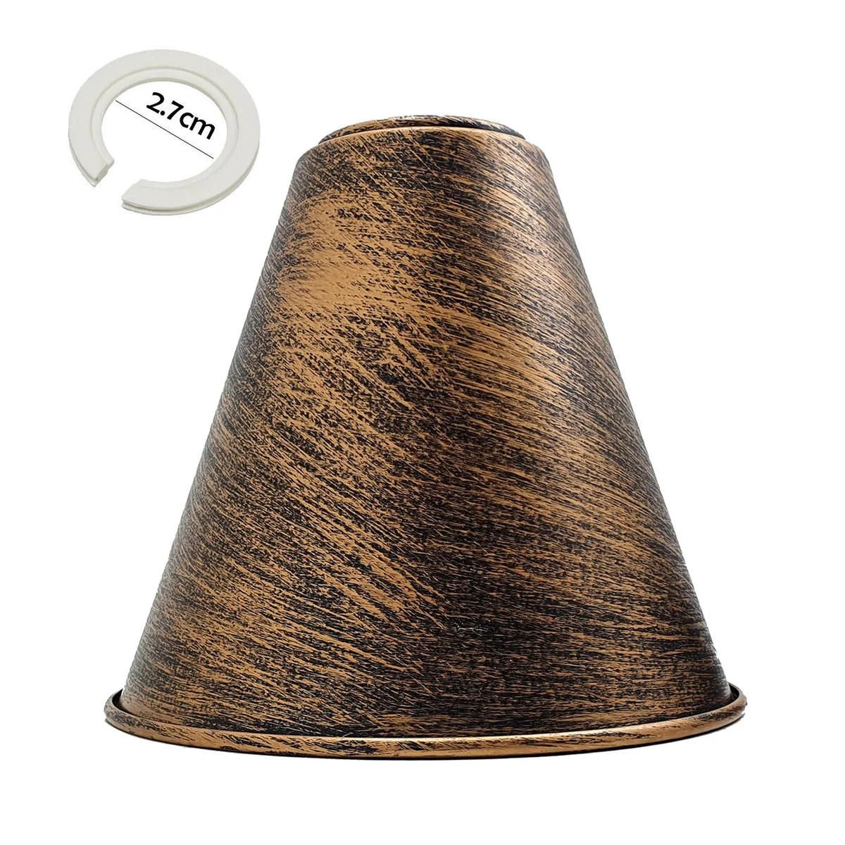 Black industrial ceiling lamp shade with metal construction and concrete effect finish hanging from ceiling