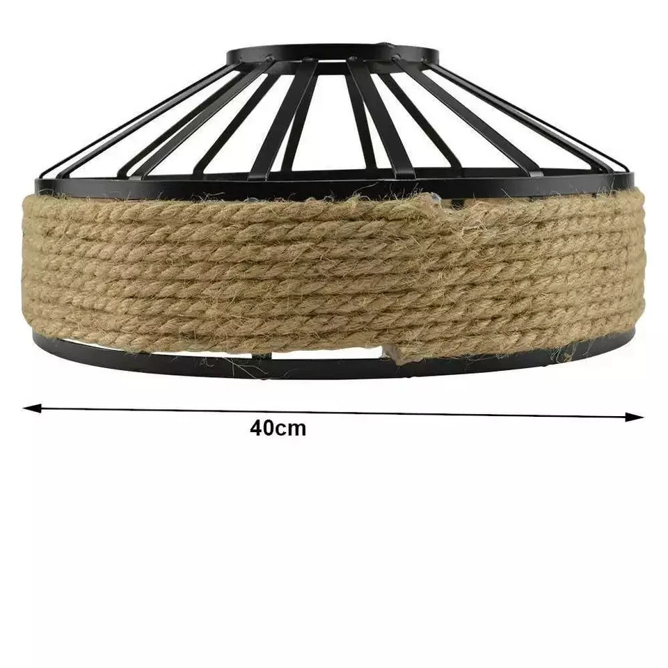 Boho hemp lampshade in natural color, handcrafted with rattan-style design, suitable for E27 bulb fitting, 40 cm length