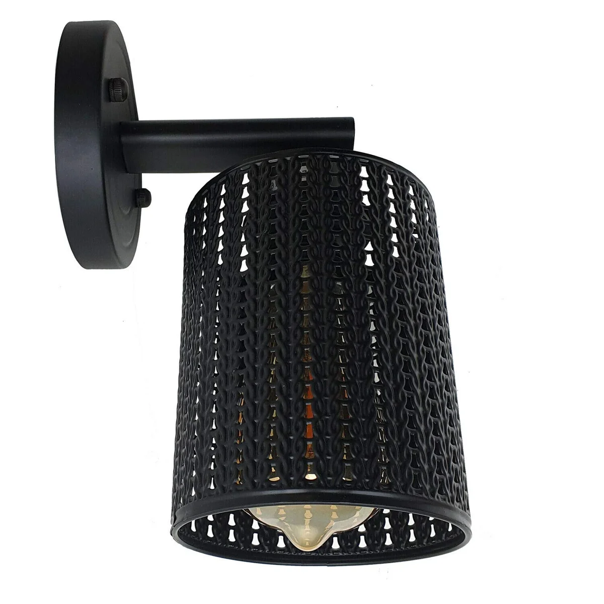 Modern industrial retro wire cage lamp with metal shade and E27 holder, wall-mounted with rustic design and ceiling rose accessory