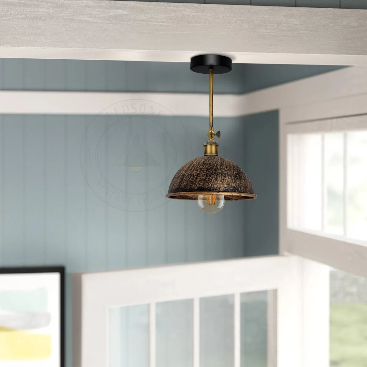 Rustic red 21cm metal industrial light shade dome with easy fit for E27/B22 bulbs, modern vintage style