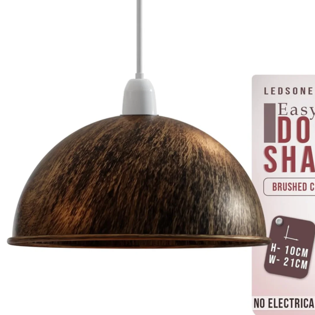 Rustic red vintage pendant shade metal dome light with easy fit E27/B22 base, 21cm diameter, industrial style
