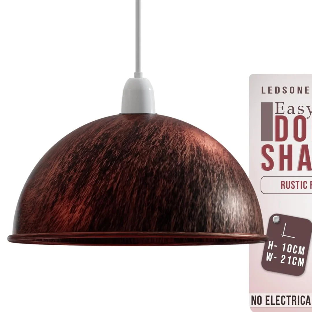 Rustic red 21cm metal pendant light shade with dome shape, easy fit for E27/B22 fittings, modern industrial style