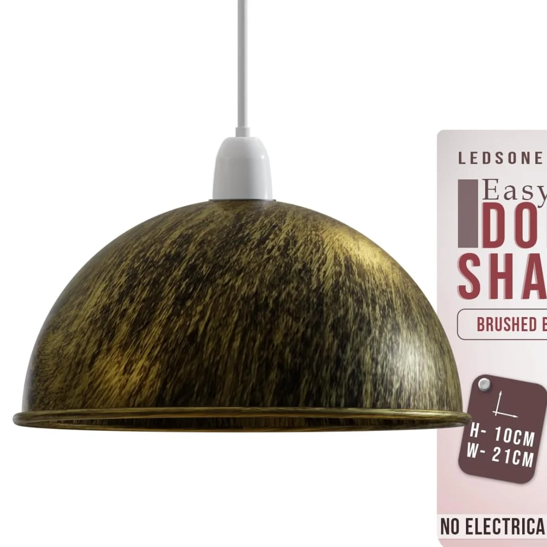 Rustic red metal pendant light shade with dome shape and easy fit design for E27/B22 bulbs, 21cm diameter.