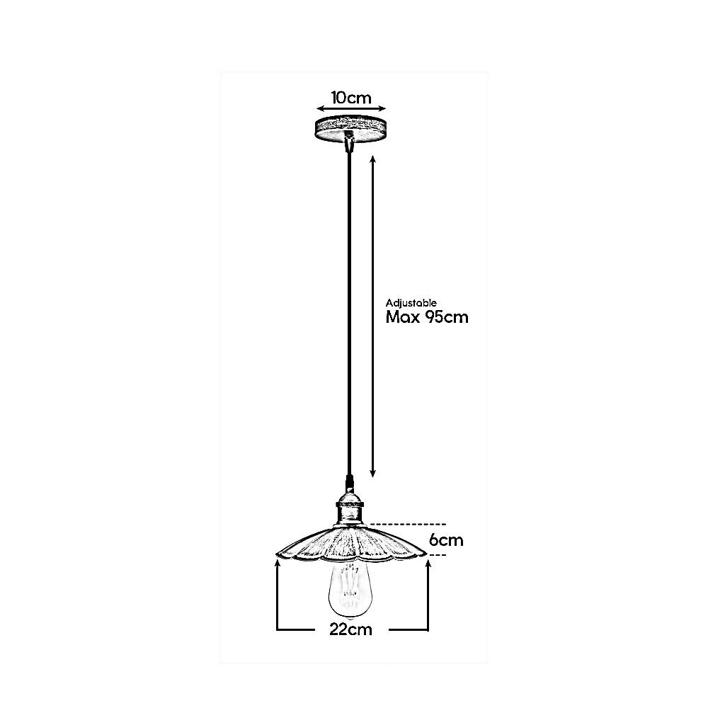 Black metal retro pendant lamp with industrial design, hanging light with E27 bulb socket and 95cm cable
