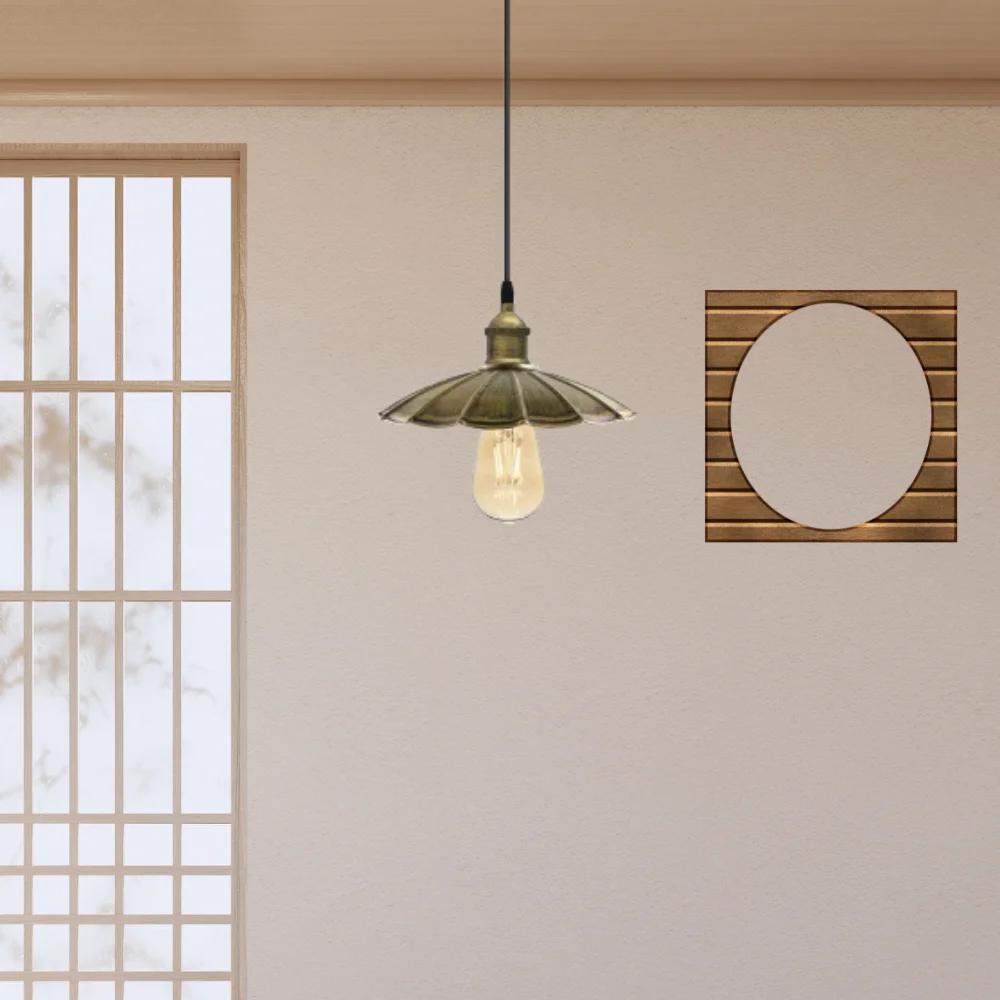 Modern vintage industrial style metal pendant light with black metal shade and 95cm PVC cable hanging from ceiling