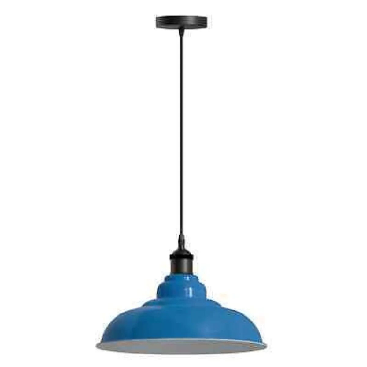 Red vintage industrial pendant light with dome shade angled for sloped ceiling, metal finish and 95cm cable hanging from ceiling plate