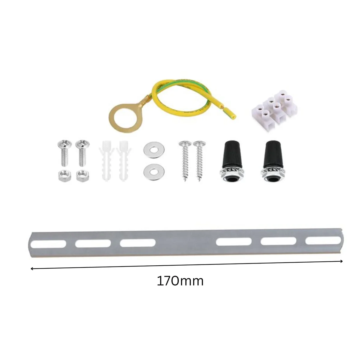 Silver metal chandelier ceiling plate with mounting bracket, screws, nuts, and wall plugs for ceiling light installation