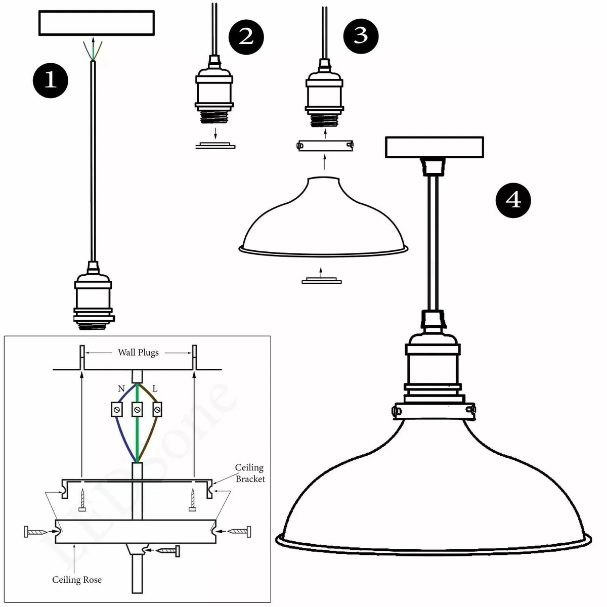 Brushed copper pendant light with matte black curves hanging over kitchen island lighting setup