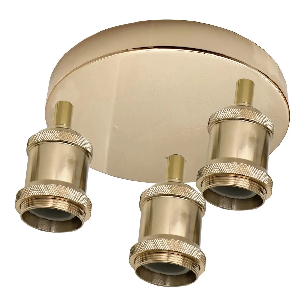 Retro style ceiling light with three French gold iron holders and Edison bulb filaments, semi flush mount design
