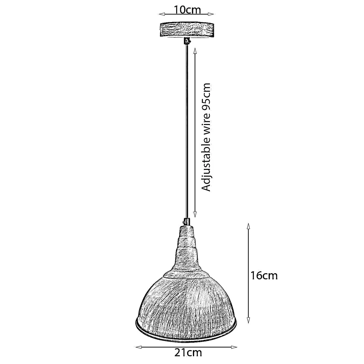 Black vintage style metal pendant light with dome shade, adjustable wire, and E27 bulb base hanging from ceiling rose