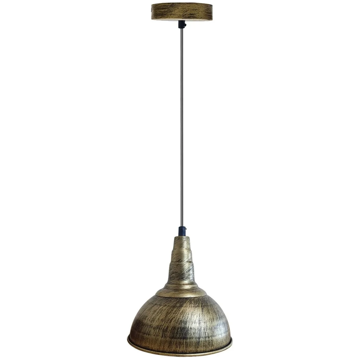 Vintage style dome shade pendant light in brushed copper with E27 base ceiling light and adjustable black wire hanging