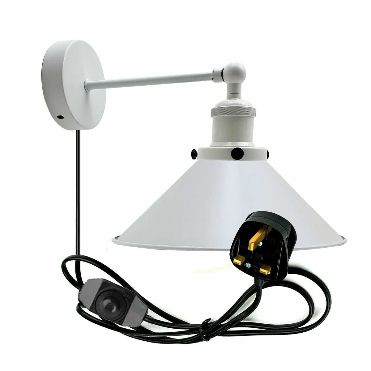 Modern Nordic metal wall sconce with dimmer switch and 2m white cable, ideal dimmable plug in lights for indoor use