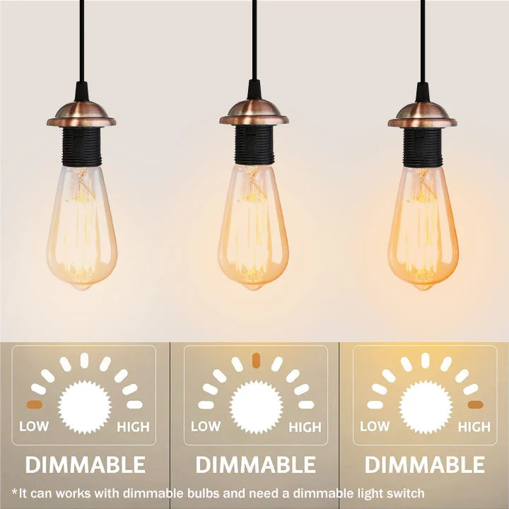 Adjustable pendant light with vintage metal shade, E27 base, and 95cm cord hanging from ceiling indoors