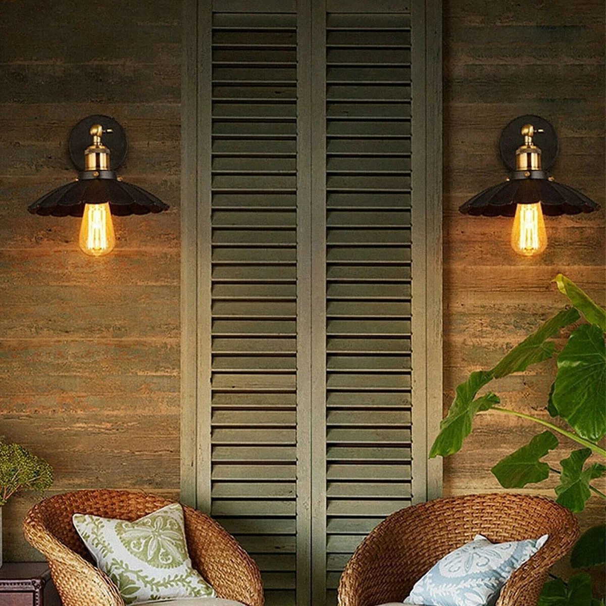 Black wall sconce with vintage industrial metal cone shade and adjustable arm for wall mounting, no bulb included