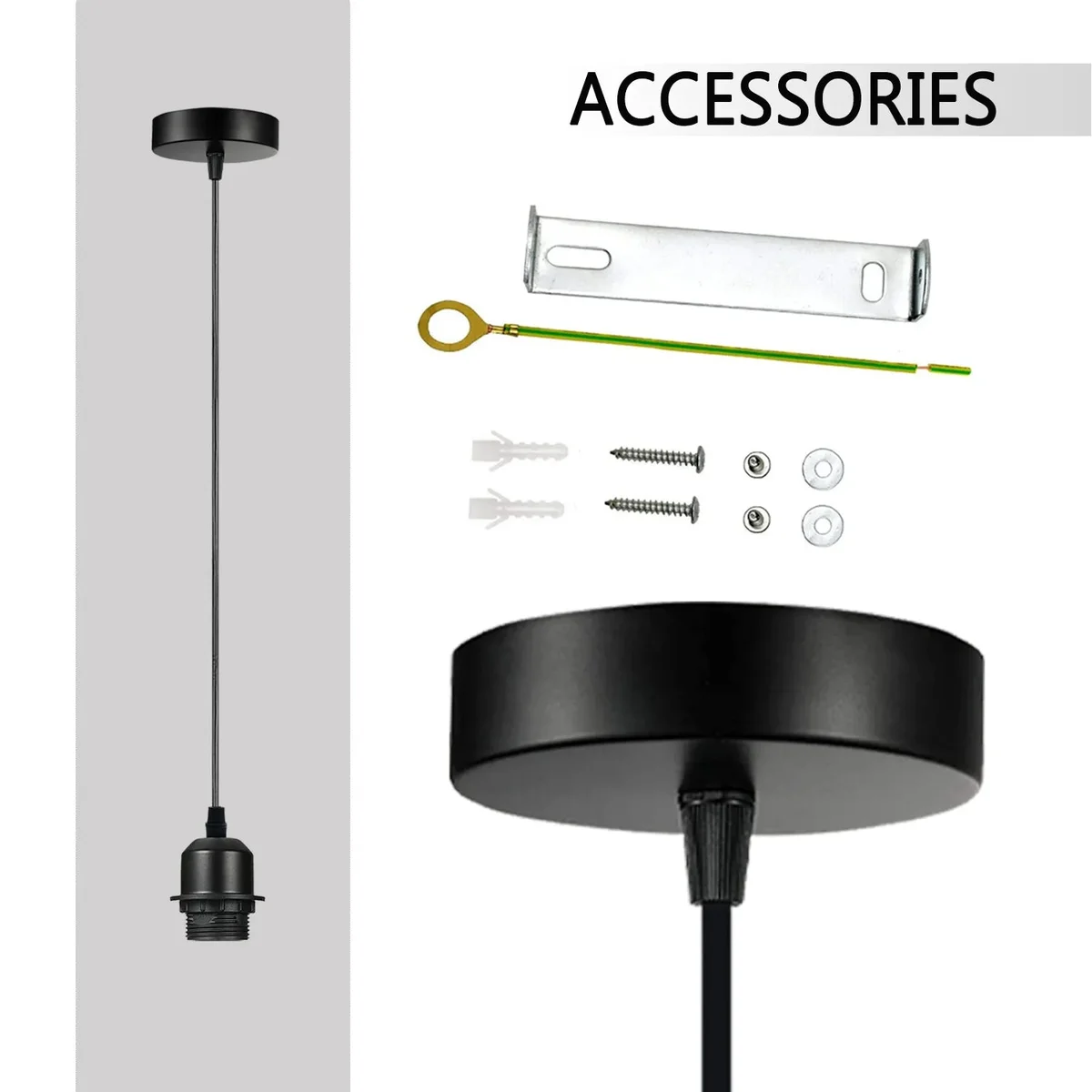 Vintage style adjustable cable pendant light with E27 base, metal and PVC materials, includes ceiling rose and fittings