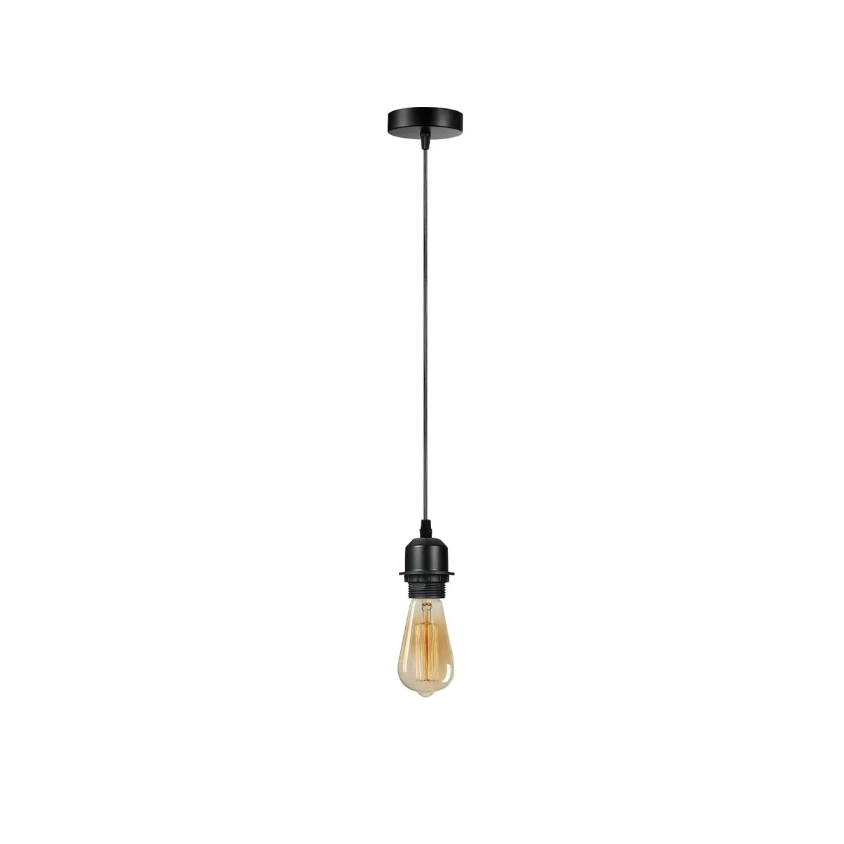 Vintage pendant light holder kit with metal base, 95cm adjustable cable, and ceiling rose for indoor use, E27 bulb compatible