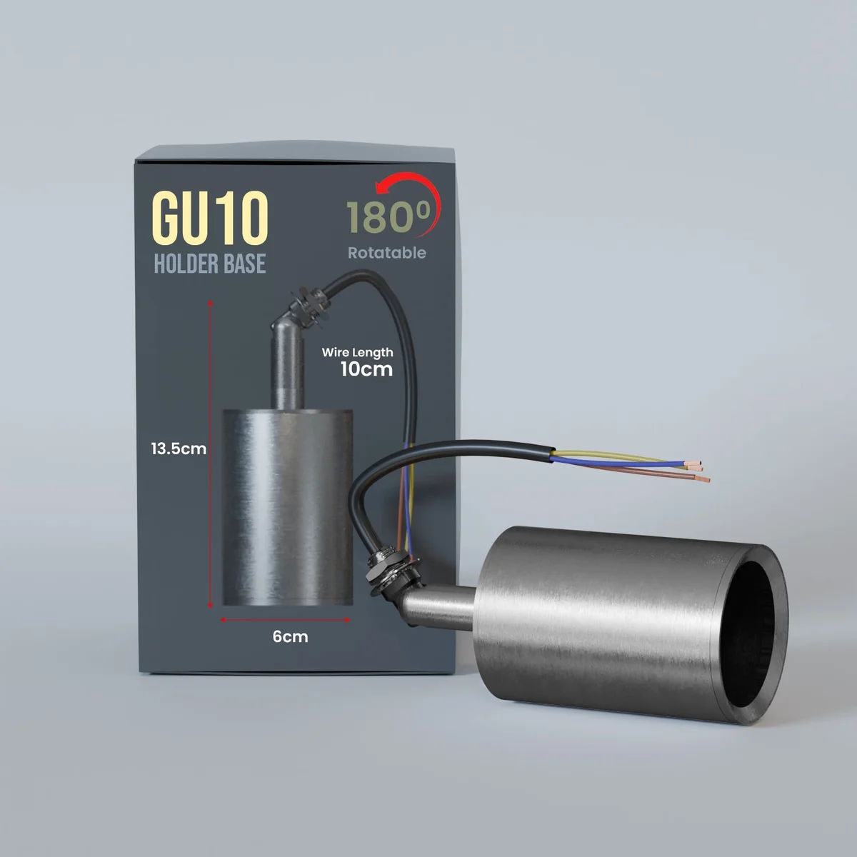 Cylindrical metal lamp holder with matte finish designed for GU10 bulbs, suitable for vintage and industrial interiors