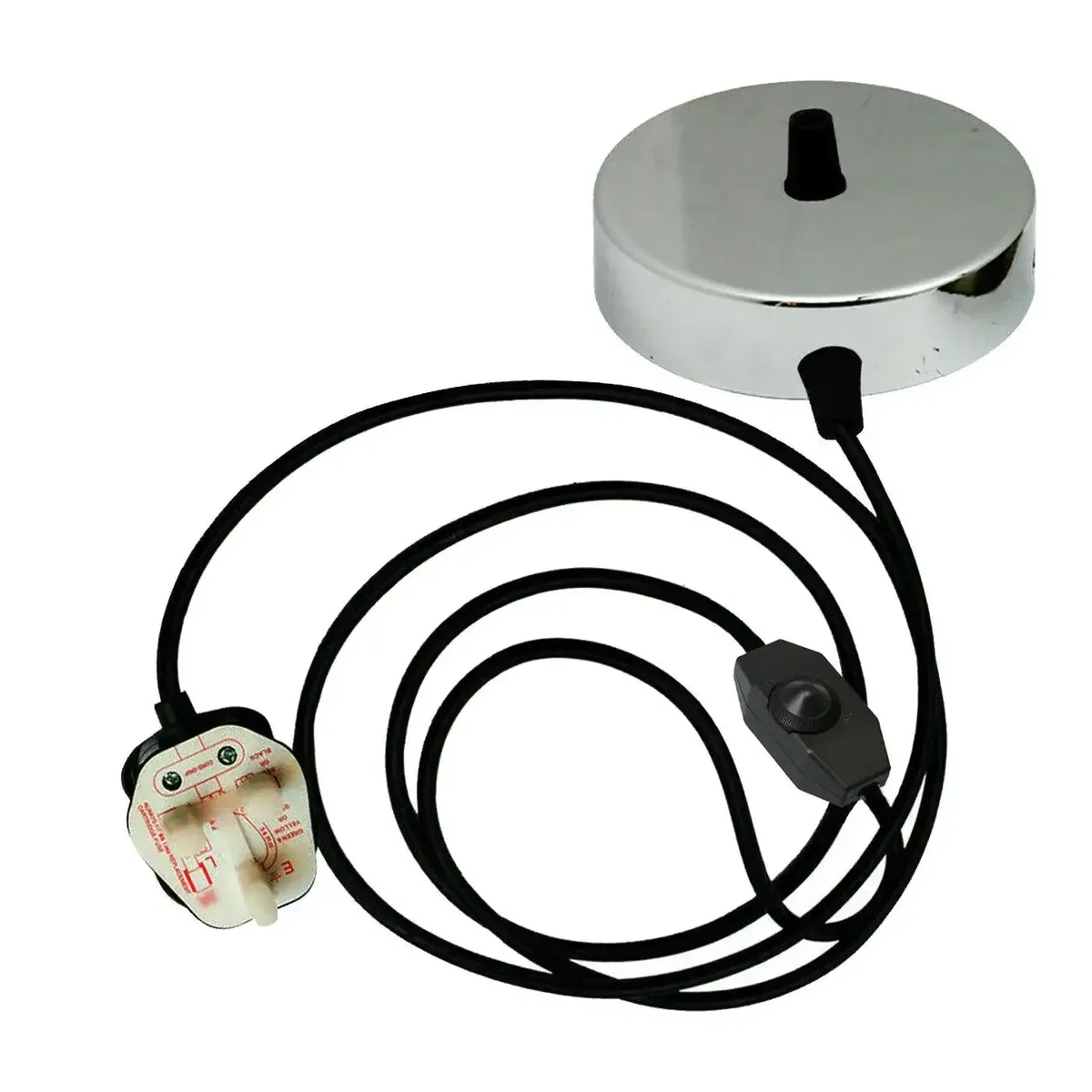 Vintage satin nickel plug in pendant light kit with 2m cord, UK plug, dimmer switch, and ceiling rose plate