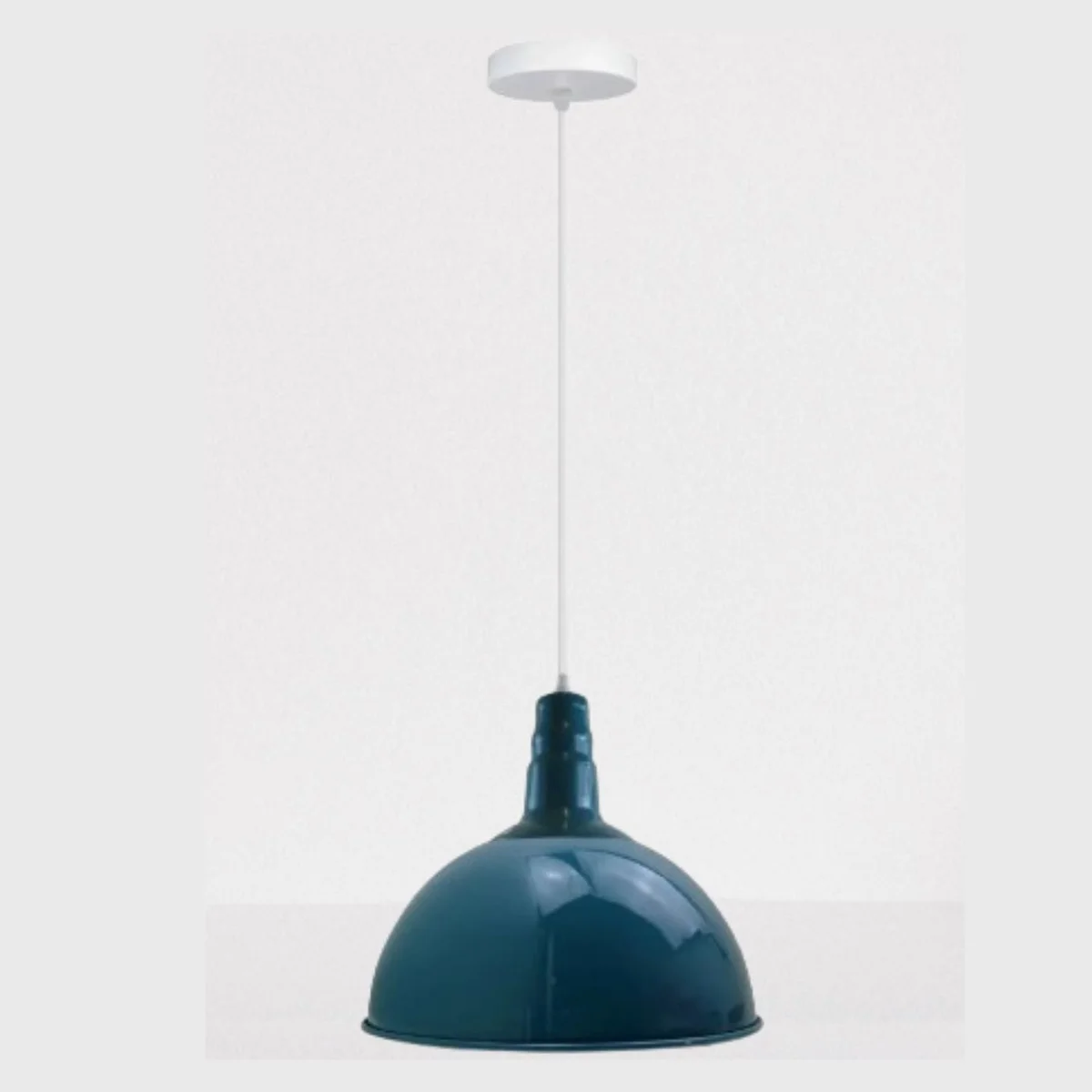 Modern ceiling pendant light with blue fabric shade, metal base, and 95cm cord for stylish indoor lighting