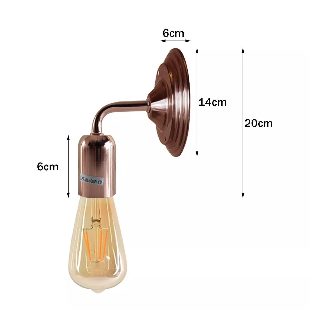 Modern vintage metal wall sconces in French gold with a curved arm and E27 bulb holder, ideal for indoor wall lighting