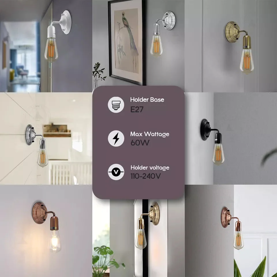 Modern vintage metal wall sconce in rose gold, showcasing elegant indoor wall lighting with a dimmable E27 bulb holder