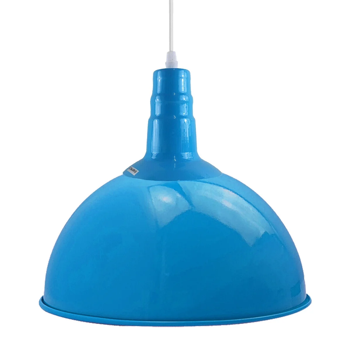 Blue contemporary dome E27 pendant lamp with angled hood and 95cm cable for living or dining room lighting