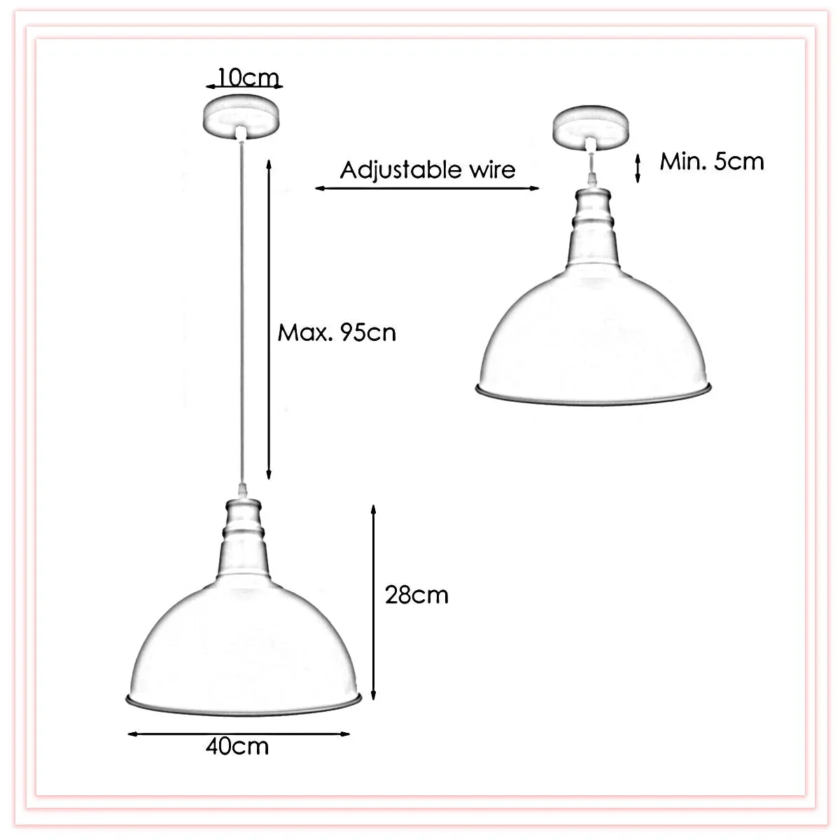 Blue dome-shaped restaurant pendant lighting with adjustable angled hood and white interior finish hanging from ceiling