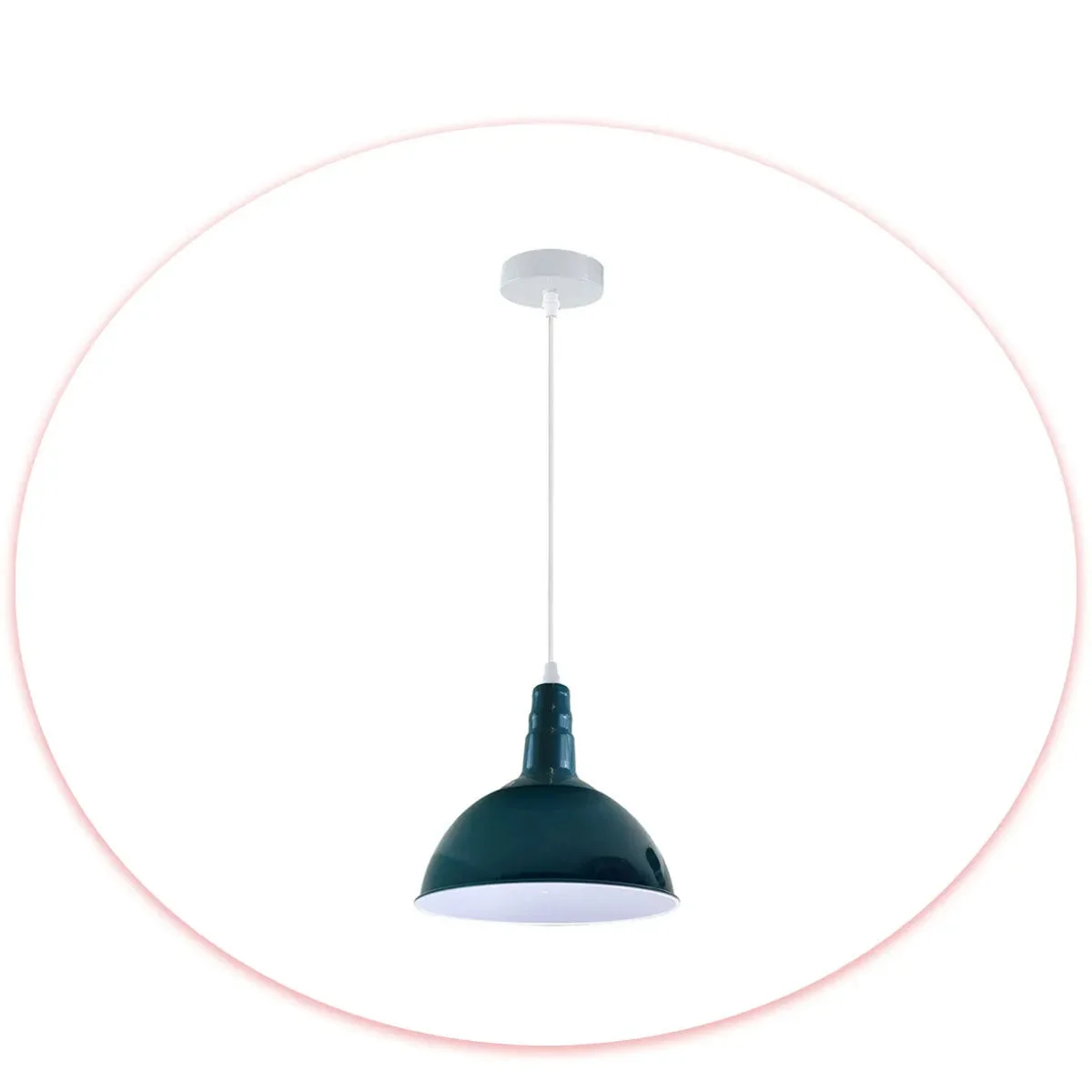 Blue metal pendant lamp with dome shade and angled base, designed for sloped ceilings in restaurants or cafes
