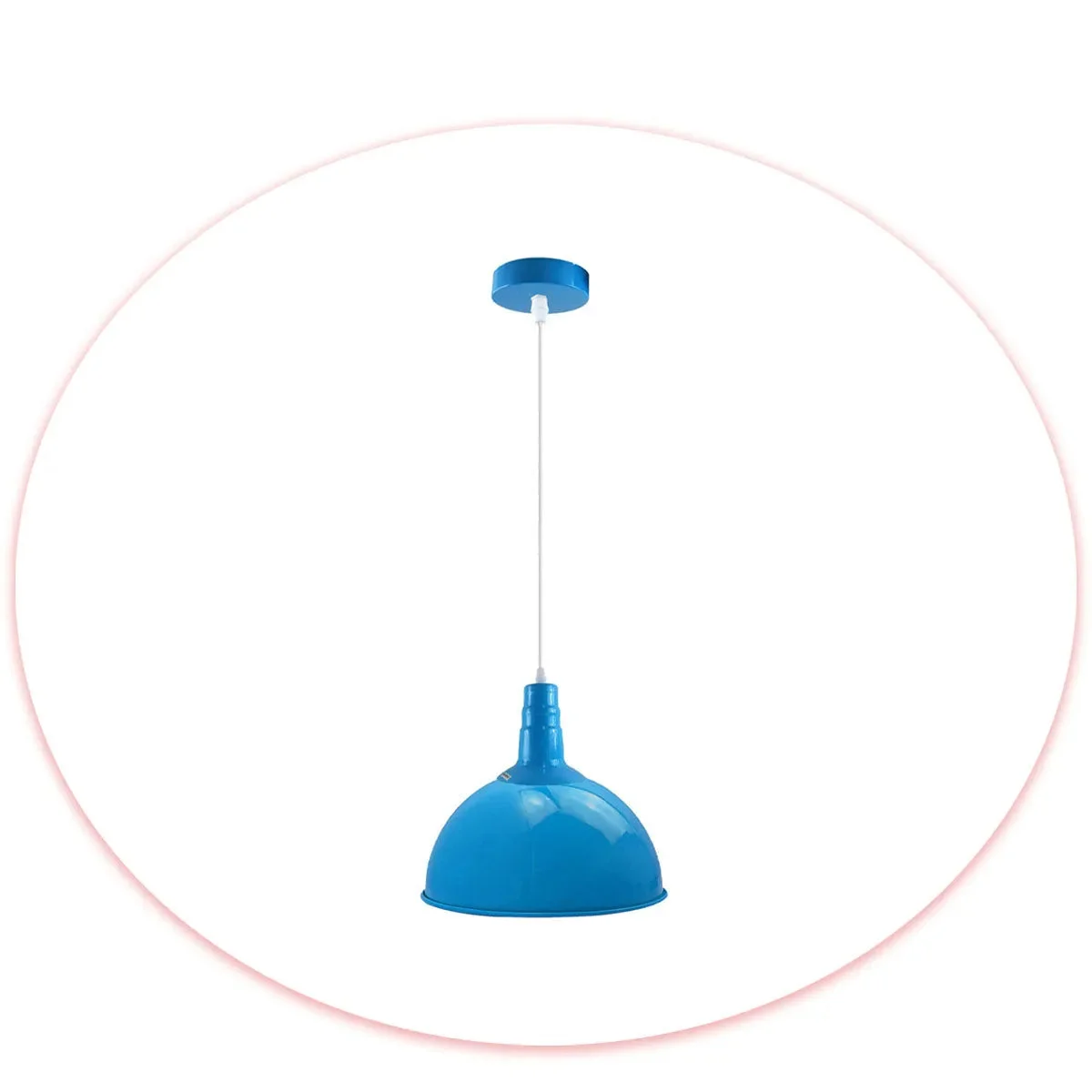 Blue dome-shaped modern pendant lighting with adjustable hood and 95cm cable for restaurants and cafes