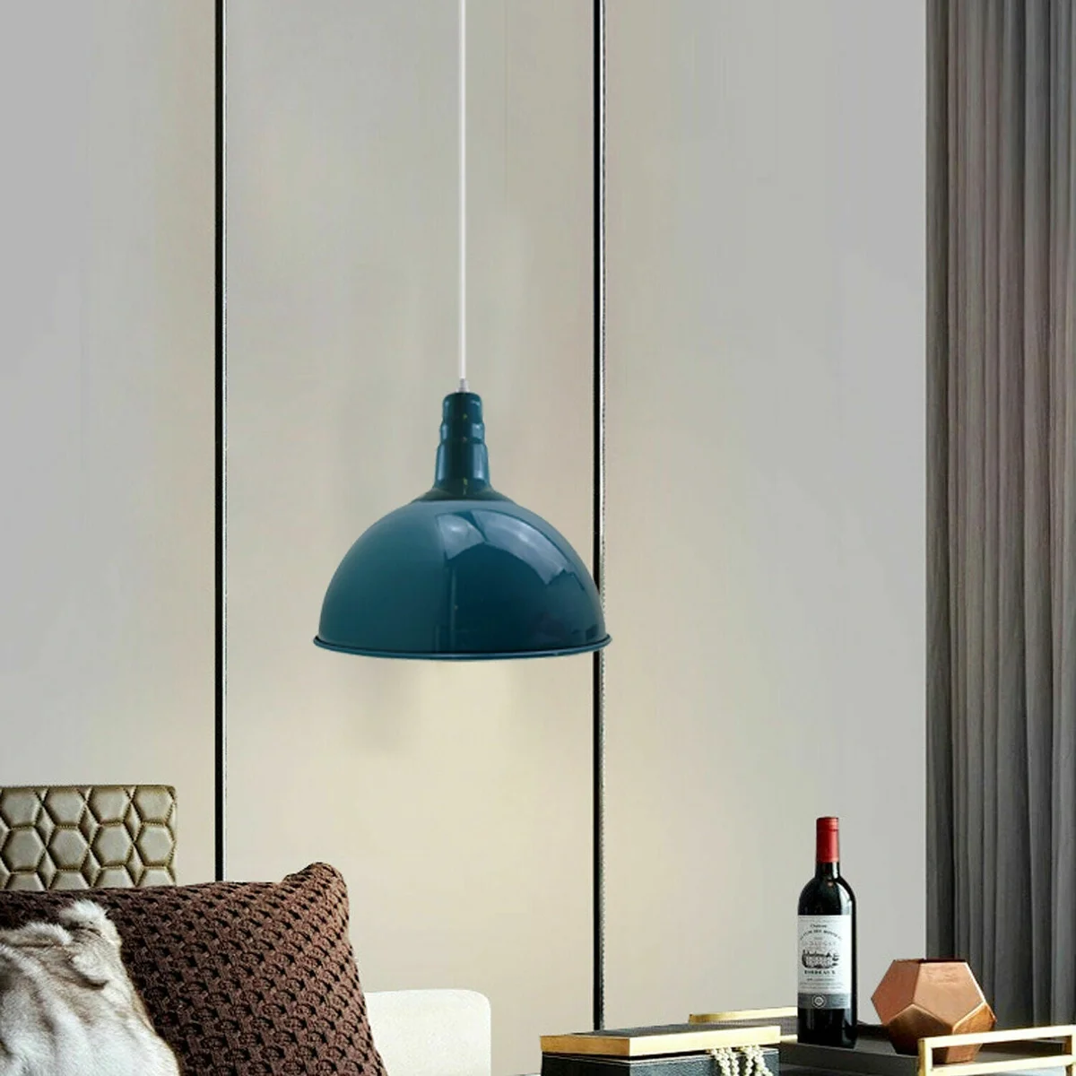 Blue dome-shaped modern pendant lighting with adjustable hood and 95cm cable, ideal for restaurants and cafes