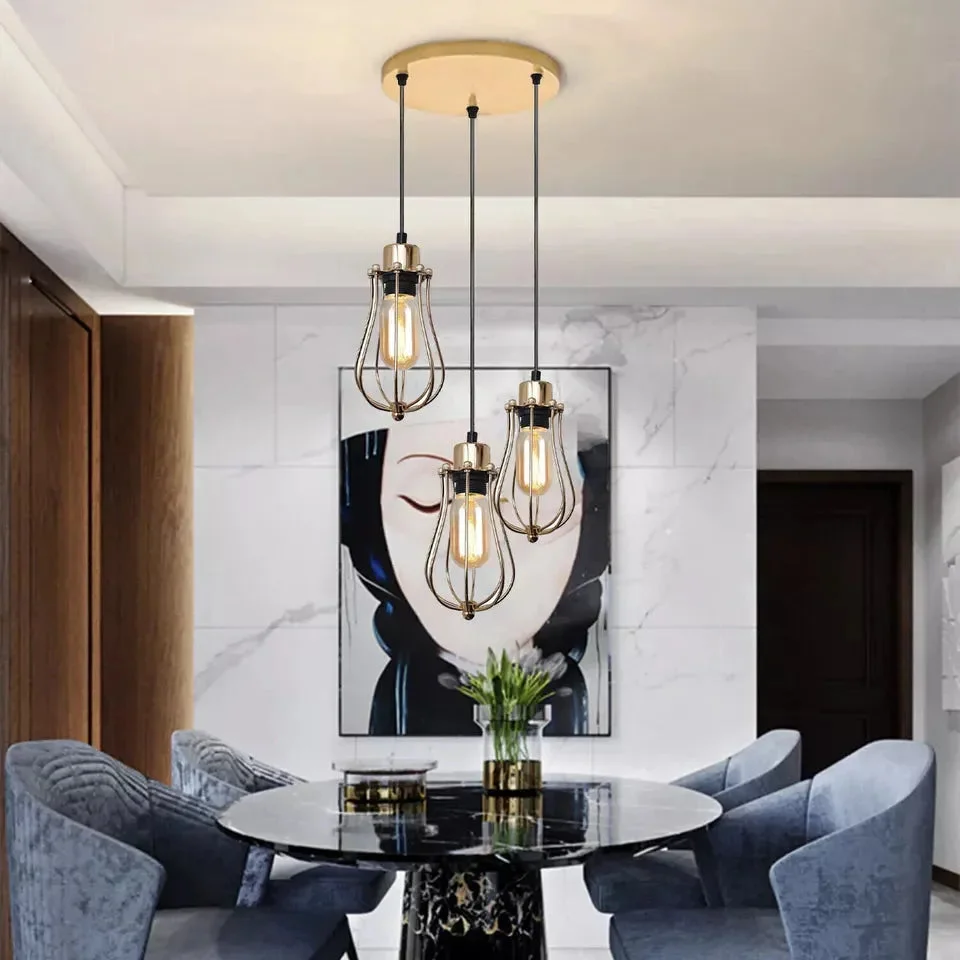 Vintage brass retro ceiling rose with three holes, 8-inch metal canopy for pendant lights or chandeliers installation