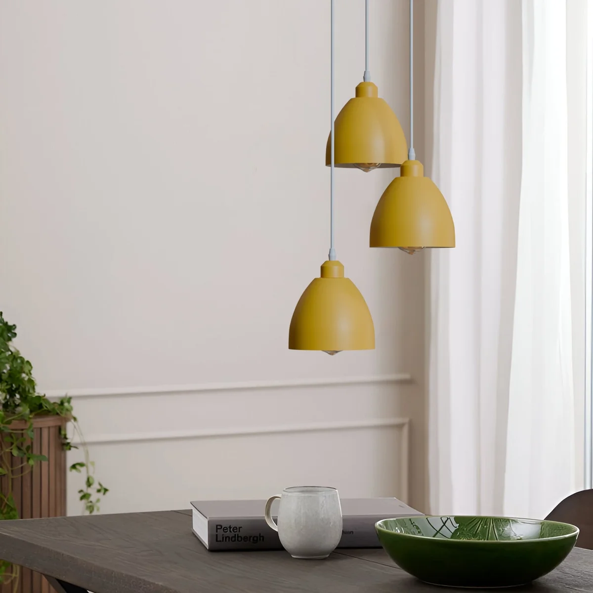 Industrial 3-head pendant light with adjustable cables and metal shades, compatible with E27 bulb pendant lamp fittings