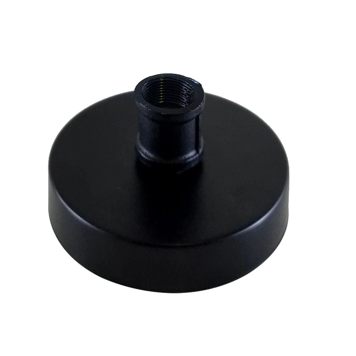 Black metal industrial ceiling rose with vintage pipe-style design, 10cm diameter, textured finish for lighting fixtures