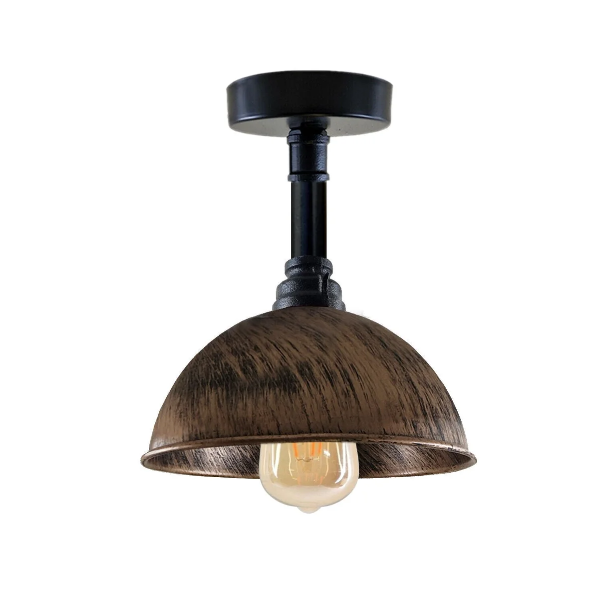 Black metal industrial ceiling rose with vintage pipe-style design, 10cm diameter, suitable for indoor lighting fixtures