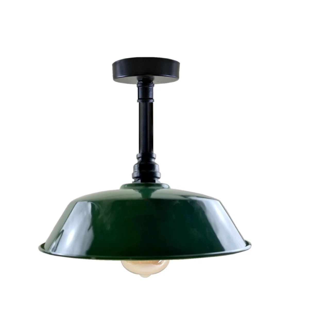 Black metal industrial ceiling rose with pipe-style design and 10cm diameter for vintage lighting fixtures installation