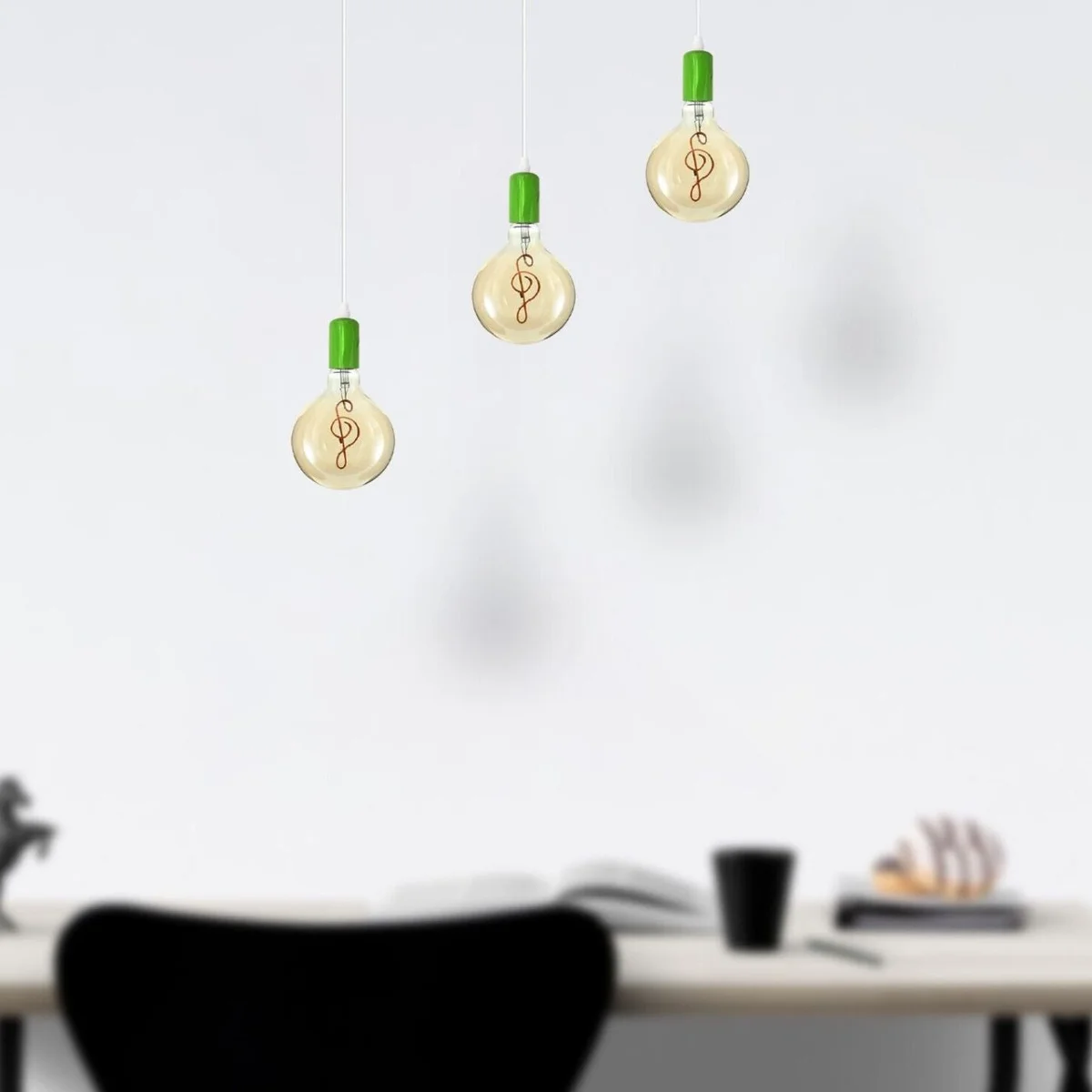 Vintage pendant light with amber globe bulb, round metal base, and 95cm hanging cable, indoor ceiling mount design