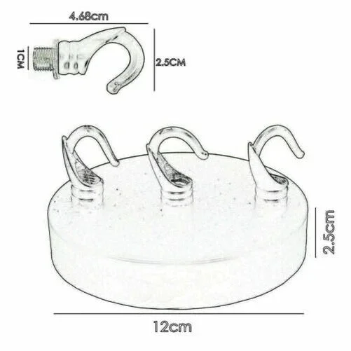 Rose gold multi point ceiling rose with five hooks for pendant lights, metal construction, 12cm diameter, 2.5cm height