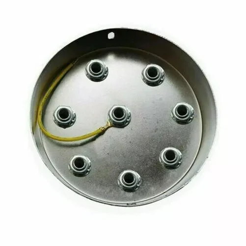 Rose gold metal ceiling rose with five hooks for pendant lights, round design, 12cm diameter, indoor use.