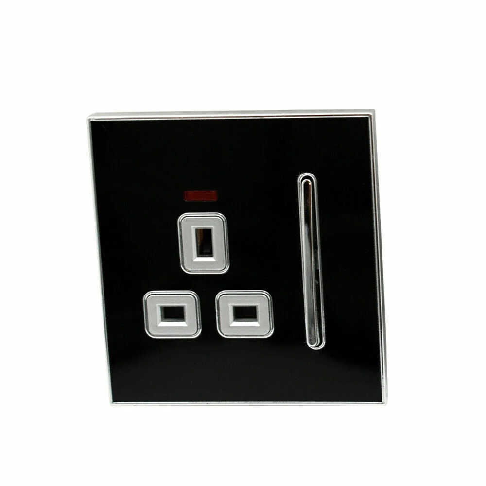 White screwless 1 gang double switched socket with two USB ports on a flat fireproof PC plate, UK standard size 86x86mm
