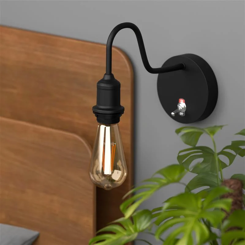 Vintage style wall light with metal swan neck, ceiling rose, and built-in toggle switch for easy on/off control