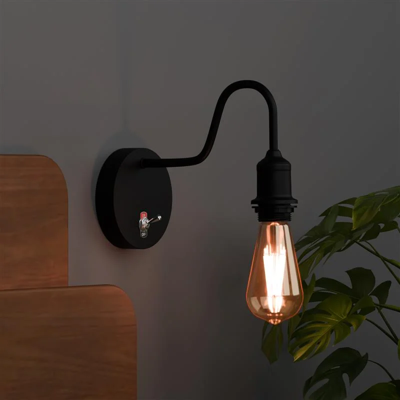 Modern wall light with industrial metal design, ceiling rose, and built-in toggle switch for easy on/off control indoors