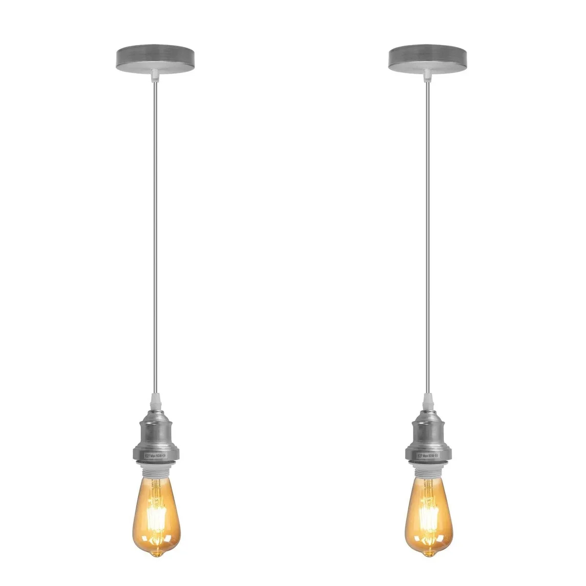 Adjustable satin nickel light fitting with metal base and 95cm PVC cable, designed for E27 bulbs, ceiling mounted pendant style